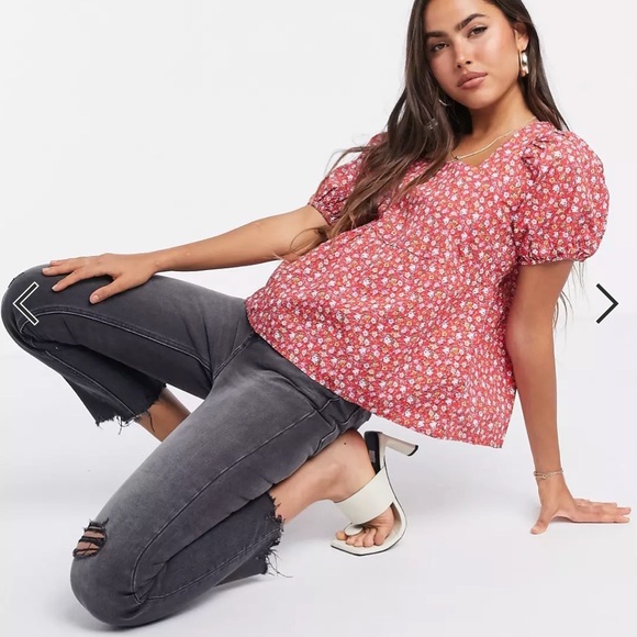 Mango square neck peplum blouse in vintage floral print - Picture 2 of 8